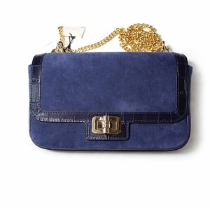 💙NWT Brahmin Rosa Navy Angora Genuine Leather Embossed Crossbody Bag Luxury